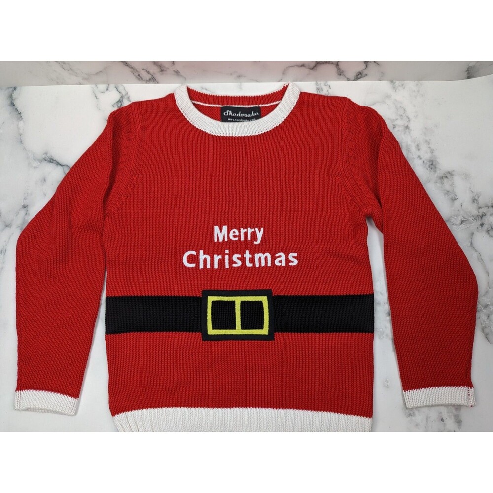 Kids Merry Christmas Red sweater Santa Belt Size XL, 10-12 SKEDOUCHE